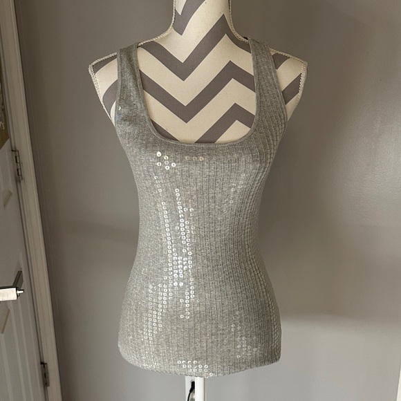 Express Light Gray Ribbed sequin Tank Top - Picture 2 of 4